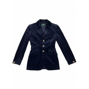 Vintage Lauren Ralph Lauren Sz 4(P) Velvet Blue Blazer Tapestry Gold Buttons